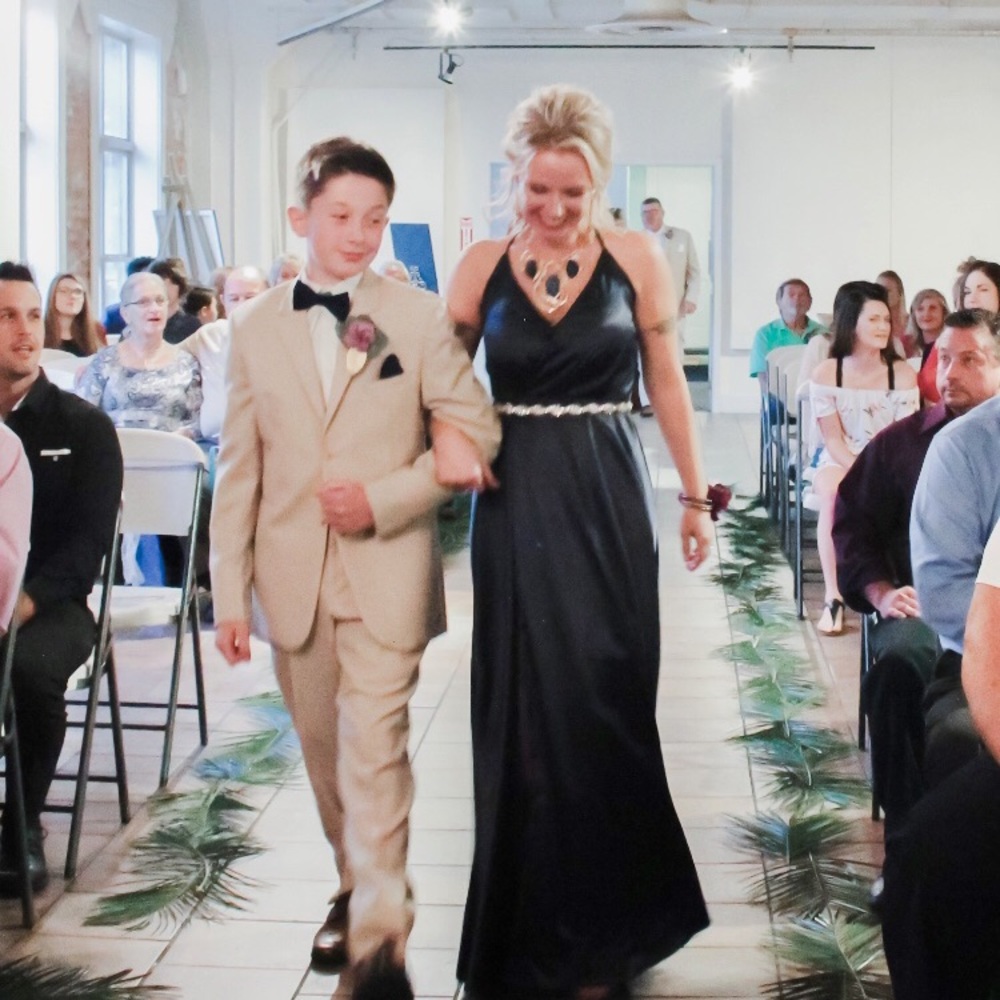 Sapphire satin wrap gown